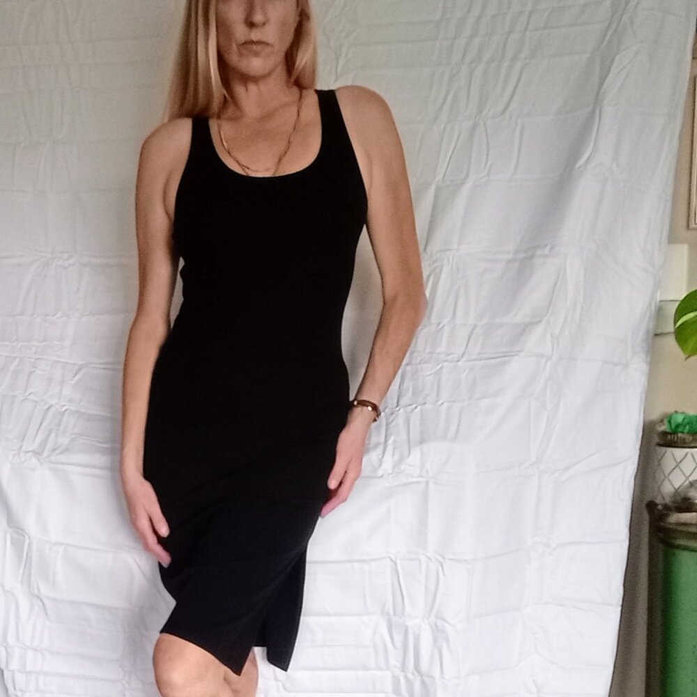 Large Wild Fable Black Tank Midi Bodycon Dress with Peekaboo Back and Side Slit